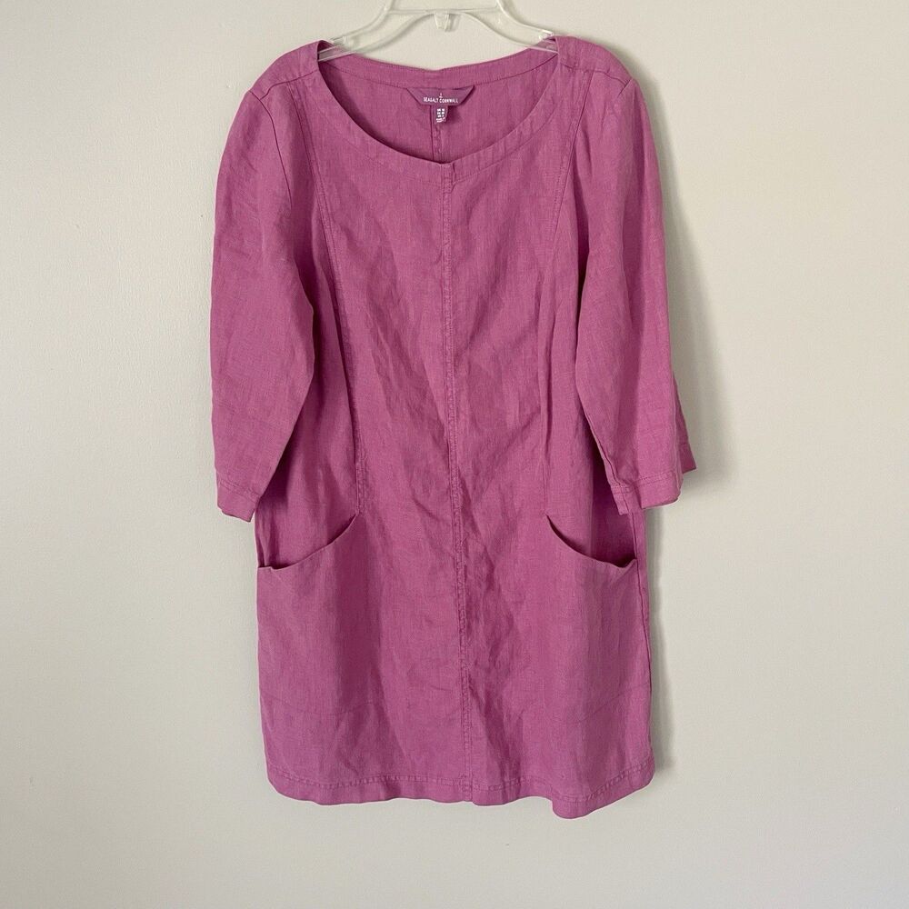 Seasalt Cornwall Size 6 Purple 3/4 Sleeve Tunic Dress Lagenlook 100% Linen